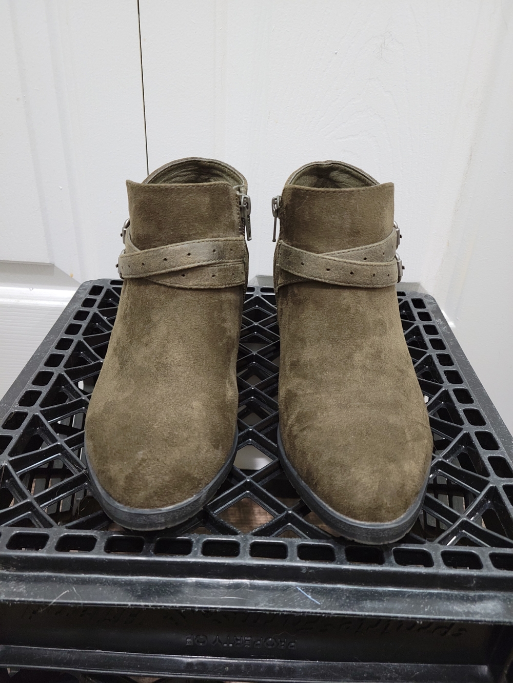 Sonoma Esme Olive Green Suede Double-Buckle Ankle Booties - Picture 3 of 14